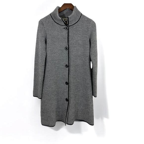 Cocogiò Italian Wool Blend Knit Black and White Soft Long Coat size Small - Picture 1 of 9